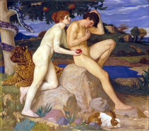 Eve offers Adam fruit