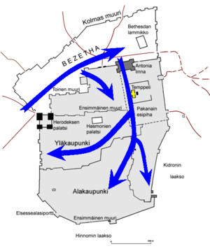 Voortgang van het Romeinse leger tijdens het beleg van Jeruzalem